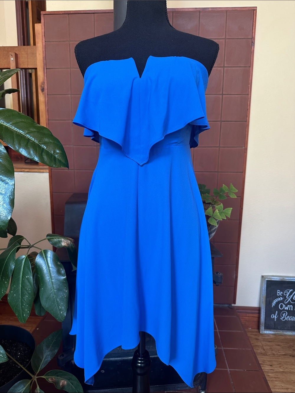#245- Express Strapless Ruffle Dress in Bright Blue